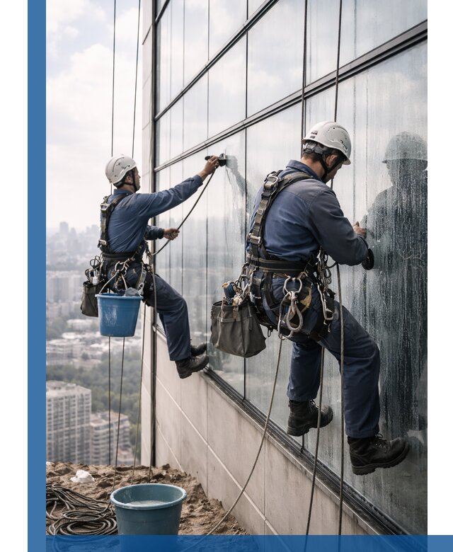 Профессиональная мойка фасадных окон альпинистами в Каспийске