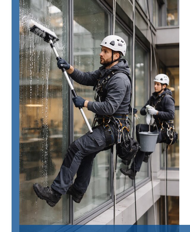 Профессиональная мойка витражей промышленными альпинистами в Каспийске