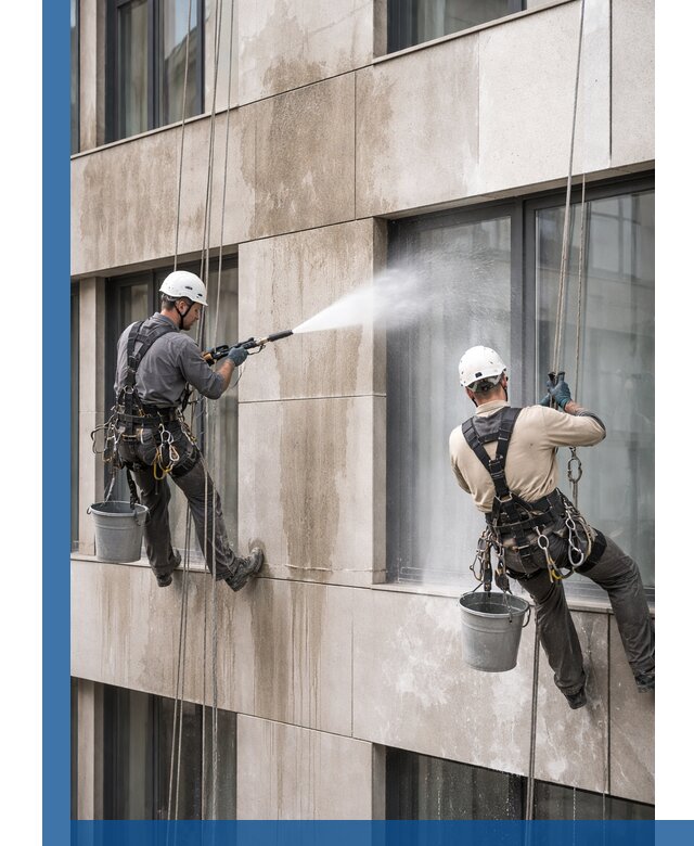 Послестроительная мойка фасада промышленным альпинизмом в Каспийске