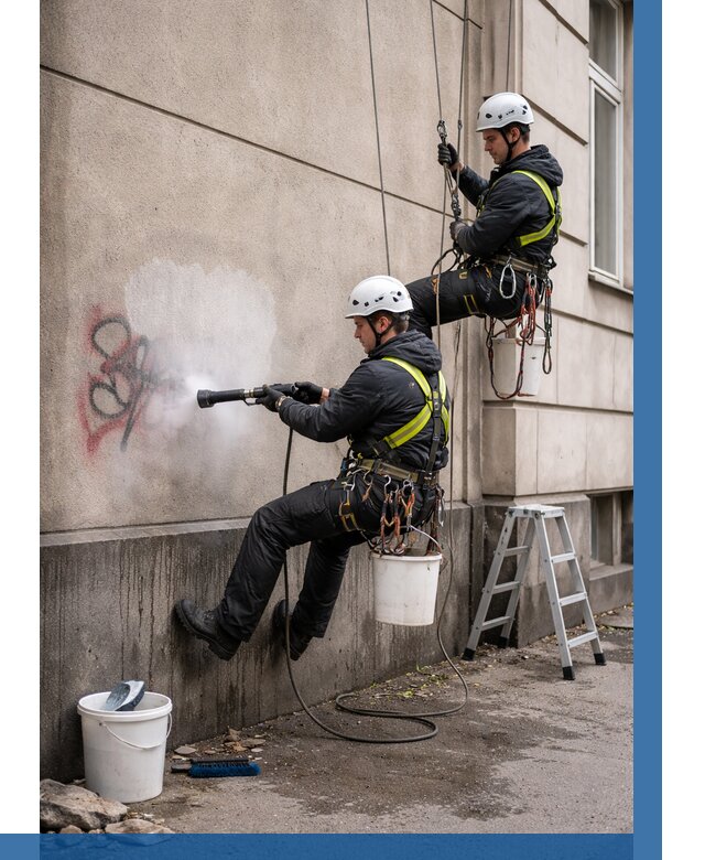 Удаление граффити с фасада в Каспийске от 4581 р. | ВЫСОТНИК-Ксп