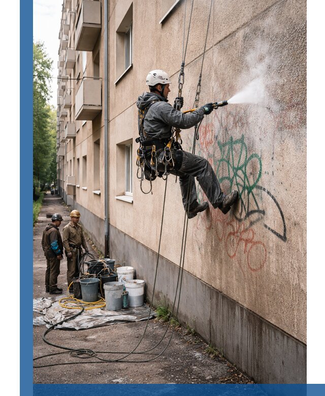 Удаление граффити с фасада в Каспийске без следов и повреждений