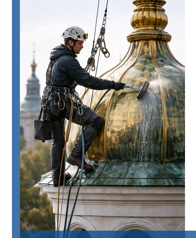 Профессиональная мойка куполов и шпилей высотными альпинистами в Каспийске