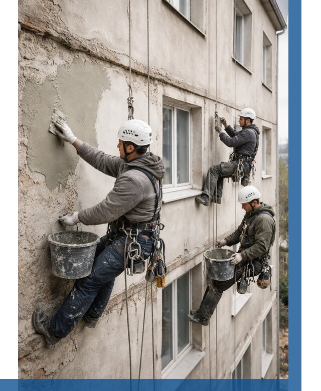 Ремонт штукатурного фасада в Каспийске от 764 р. под ключ | ВЫСОТНИК-Ксп