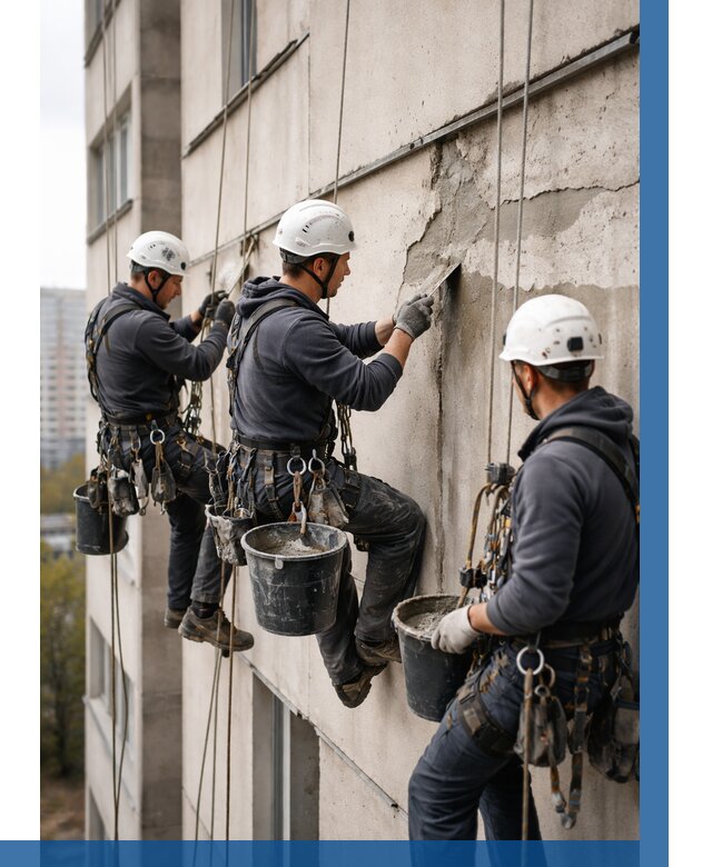 Ремонт бетонных элементов фасада в Каспийске от 2545 р. | ВЫСОТНИК-Ксп