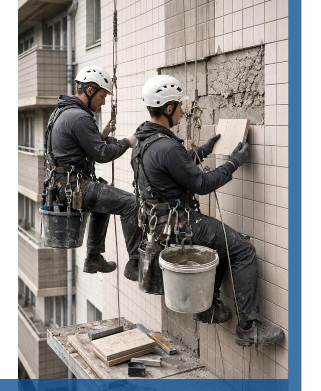 Ремонт облицовки фасада плиткой в Каспийске от 1833 р. | ВЫСОТНИК-Ксп