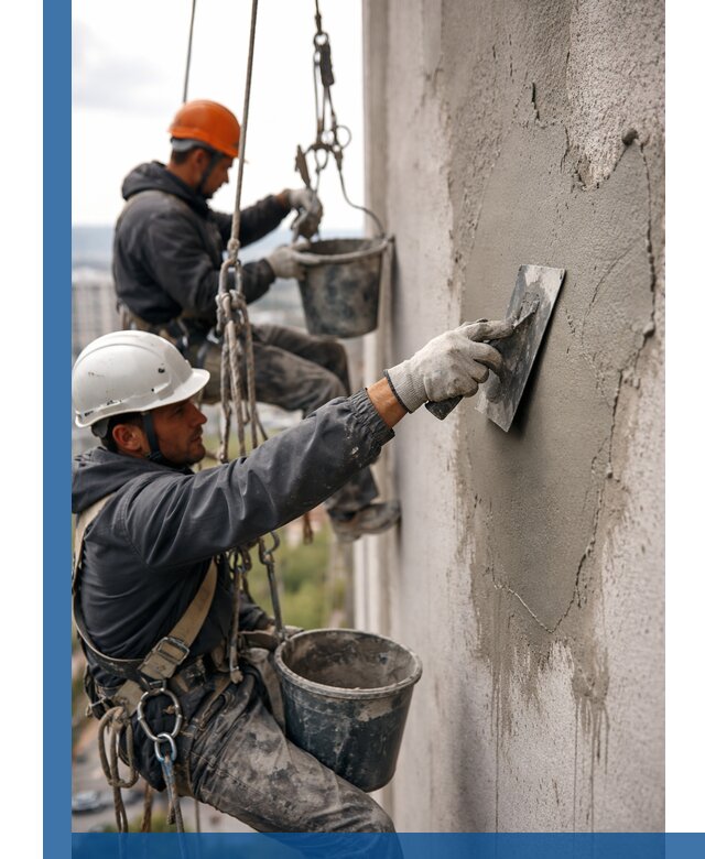 Штукатурка фасада на высоте в Каспийске профессиональные работы