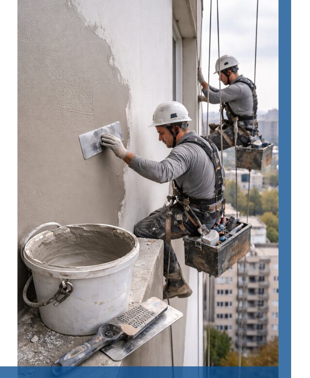 Шпаклевка фасада на высоте в Каспийске от 713 р. | ВЫСОТНИК-Ксп