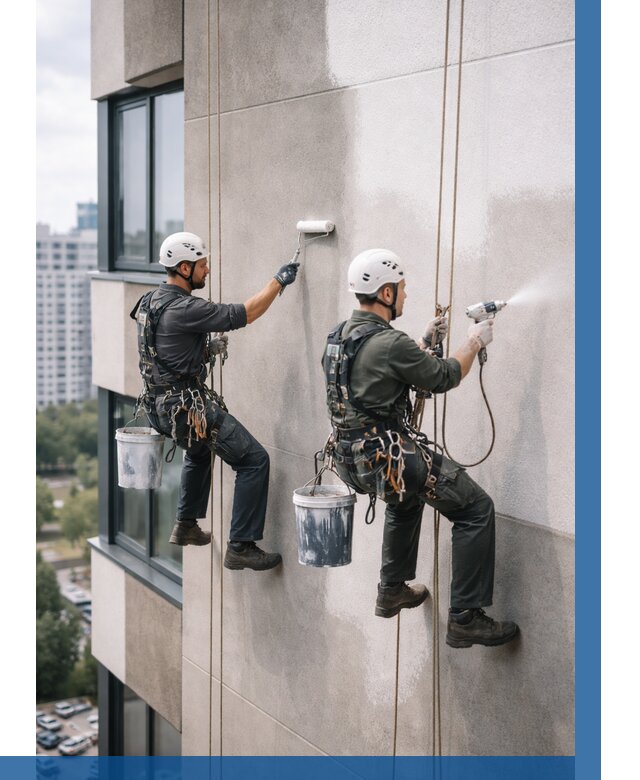 Покраска фасада альпинистами в Каспийске от 305 р. | ВЫСОТНИК-Ксп