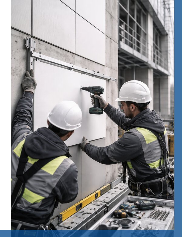 Монтаж композитных панелей фасада в Каспийске от 2545 р. | ВЫСОТНИК-Ксп