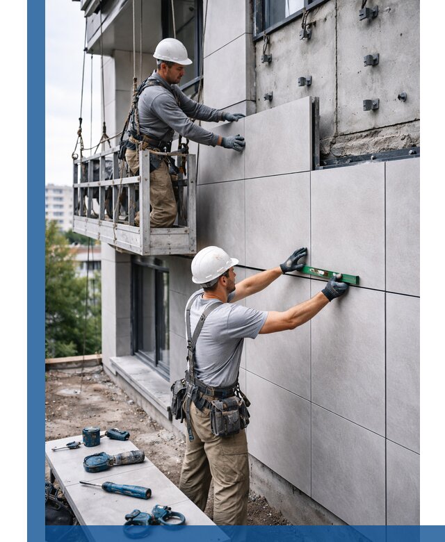 Монтаж керамогранита на фасад в Каспийске под ключ с гарантией качества