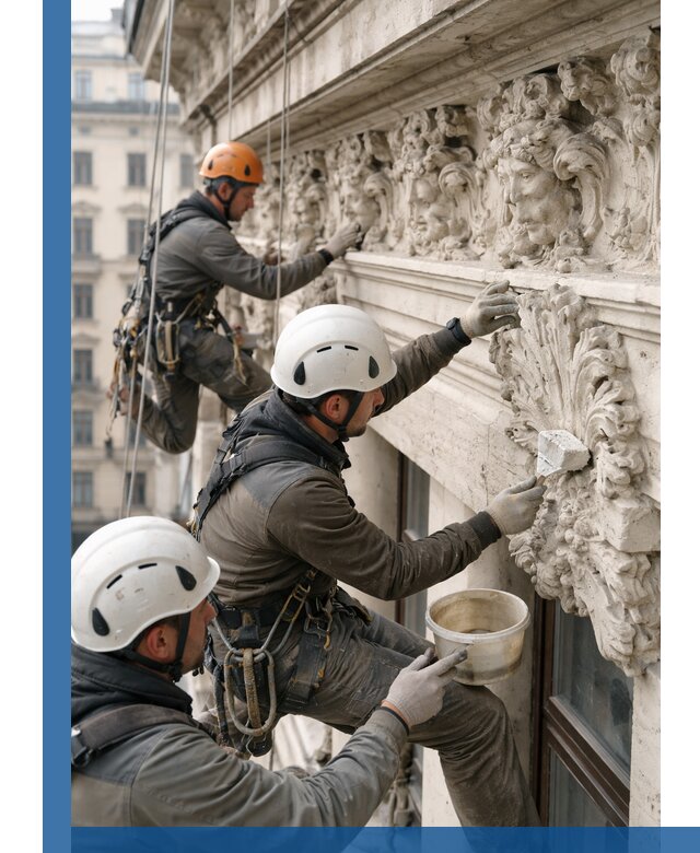 Реставрация фасадной лепнины с высотными работами в Каспийске