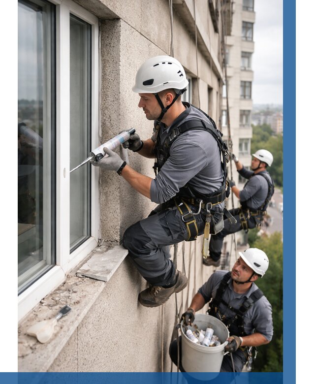 Герметизация оконных швов снаружи в Каспийске от 1527 р. | ВЫСОТНИК-Ксп