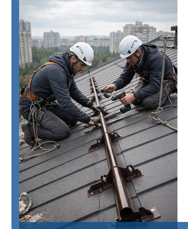Монтаж снегозадержателей на кровле зданий в Каспийске под ключ