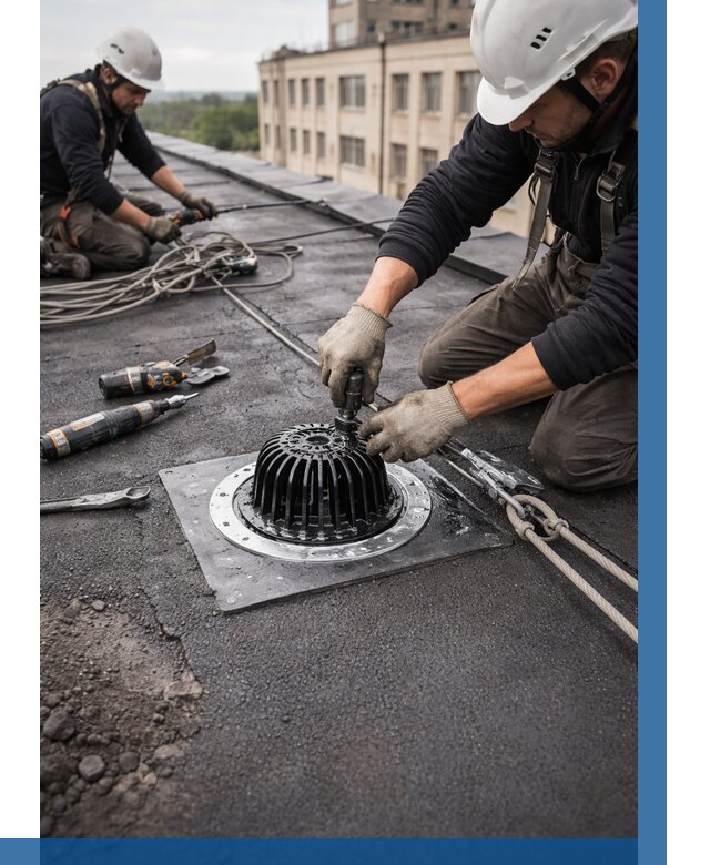 Установка водосточных воронок в Каспийске цена от 3563 р. | ВЫСОТНИК-Ксп