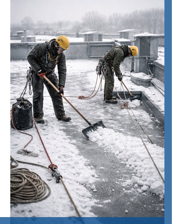 Очистка крыши от снега в Каспийске от 7636 р. | ВЫСОТНИК-Ксп