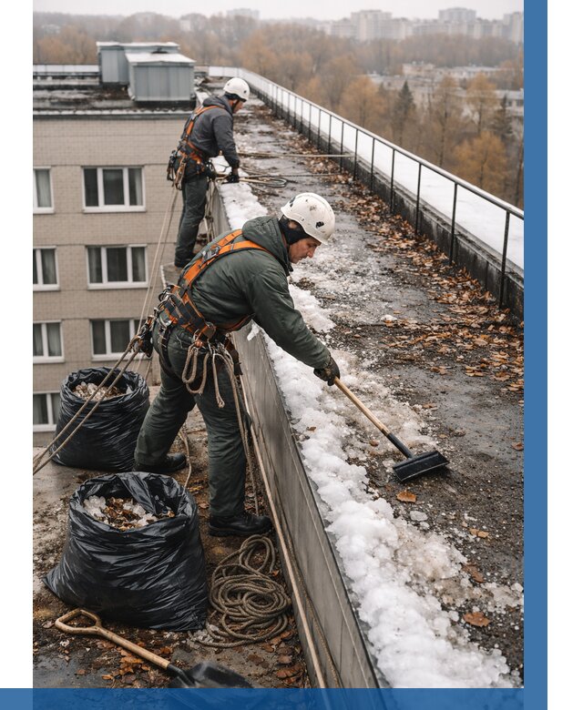 Очистка кровли по периметру в Каспийске от 560 р. | ВЫСОТНИК-Ксп