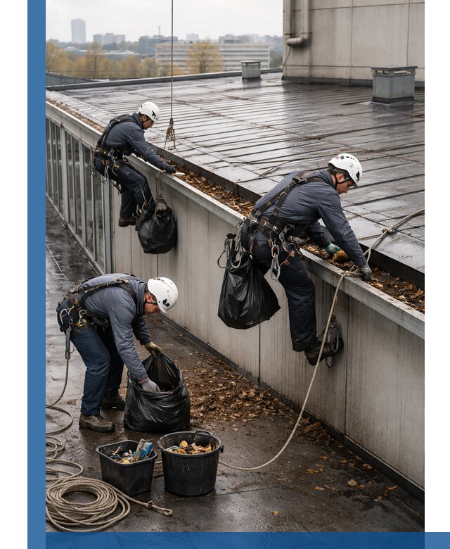 Очистка кровли по периметру в Каспийске силами промышленных альпинистов