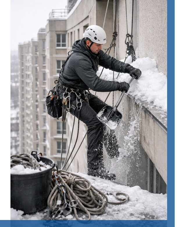 Очистка карнизов от снега в Каспийске от 305 р. | ВЫСОТНИК-Ксп