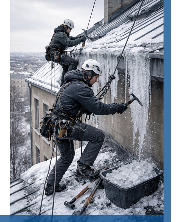 Удаление наледи с кровли в Каспийске от 5600 р. | ВЫСОТНИК-Ксп