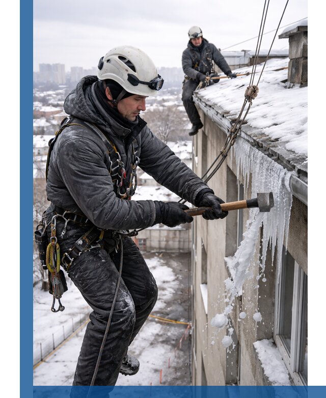 Сбивание и удаление сосулек с крыши в Каспийске безопасно