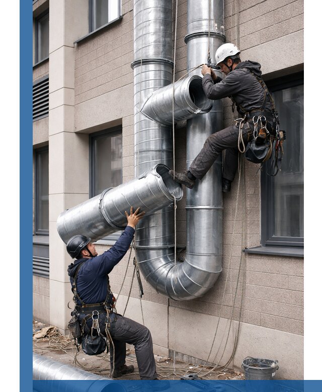 Монтаж фасадных воздуховодов в Каспийске с герметизацией и крепежом