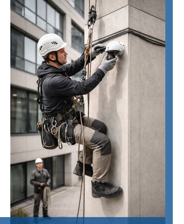 Монтаж камер видеонаблюдения на фасаде в Каспийске от 8654 р.-ВЫСОТНИК-Ксп