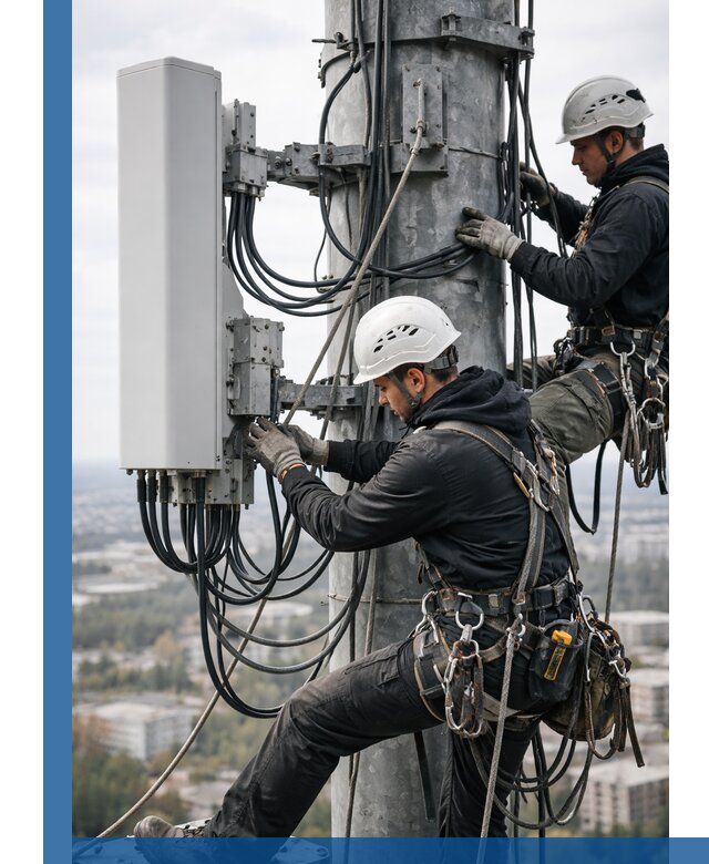 Монтаж оборудования связи на мачте в Каспийске с пусконаладкой