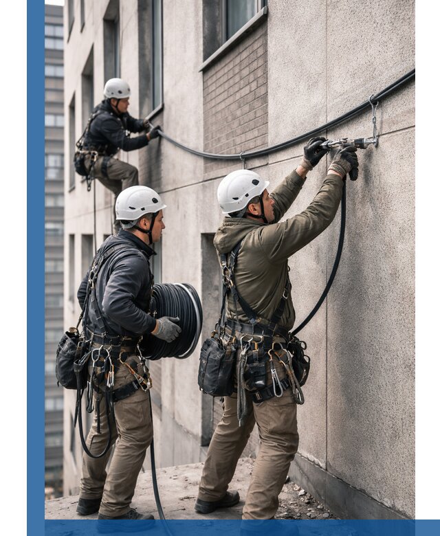 Прокладка кабеля по фасаду в Каспийске, профессиональный монтаж