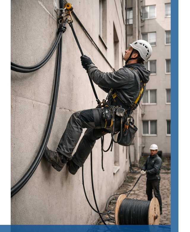 Протяжка кабеля питания на высоте в Каспийске от 458 р. | ВЫСОТНИК-Ксп