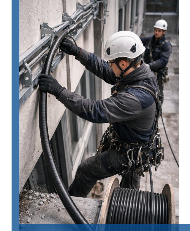 Протяжка кабеля питания на высоте в Каспийске с гарантией безопасности и качества