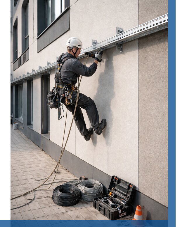 Монтаж кабельных лотков на фасаде в Каспийске от 1222 р. | ВЫСОТНИК-Ксп