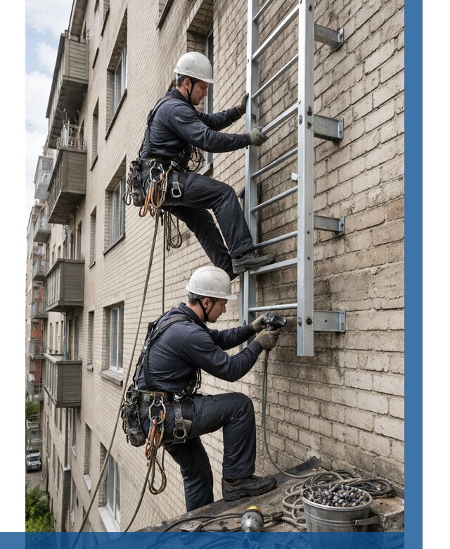 Монтаж пожарной лестницы в Каспийске от 25453 р заказать у ВЫСОТНИК-Ксп