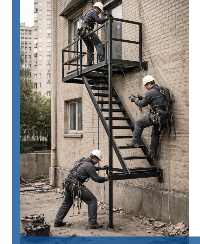 Монтаж пожарной лестницы в Каспийске, установка и крепление