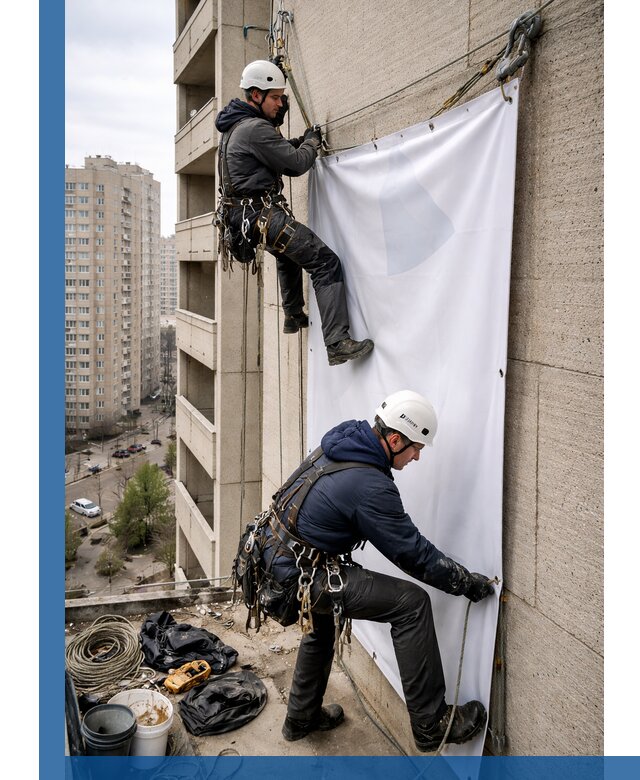 Профессиональный монтаж баннеров на фасаде в Каспийске