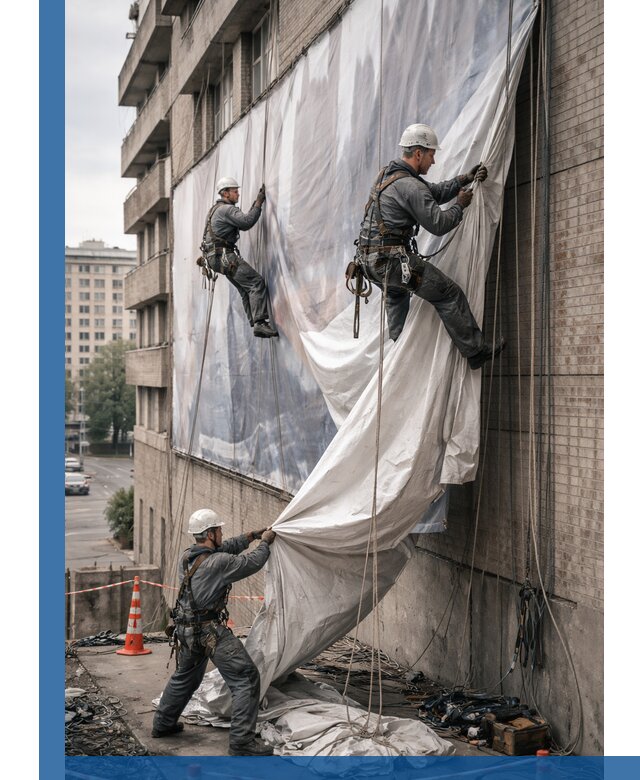 Демонтаж баннеров с фасада в Каспийске оперативно и безопасно