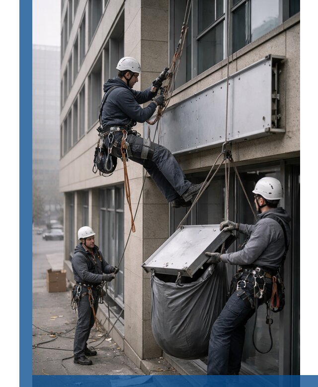 Демонтаж рекламной вывески с высотными работами в Каспийске