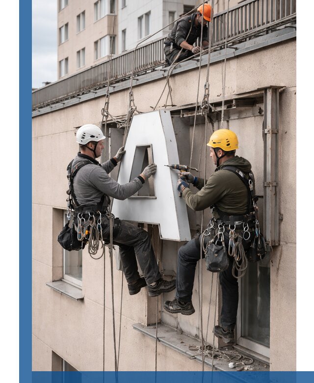Ремонт и восстановление наружных вывесок на высоте в Каспийске