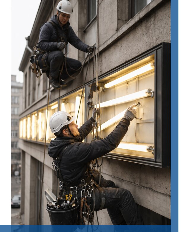 Замена ламп в вывеске в Каспийске под ключ от 3563 р. | ВЫСОТНИК-Ксп