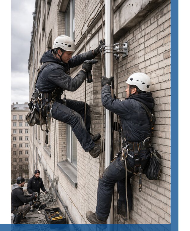 Монтаж флагштока на здании в Каспийске от 6618 р. | ВЫСОТНИК-Ксп