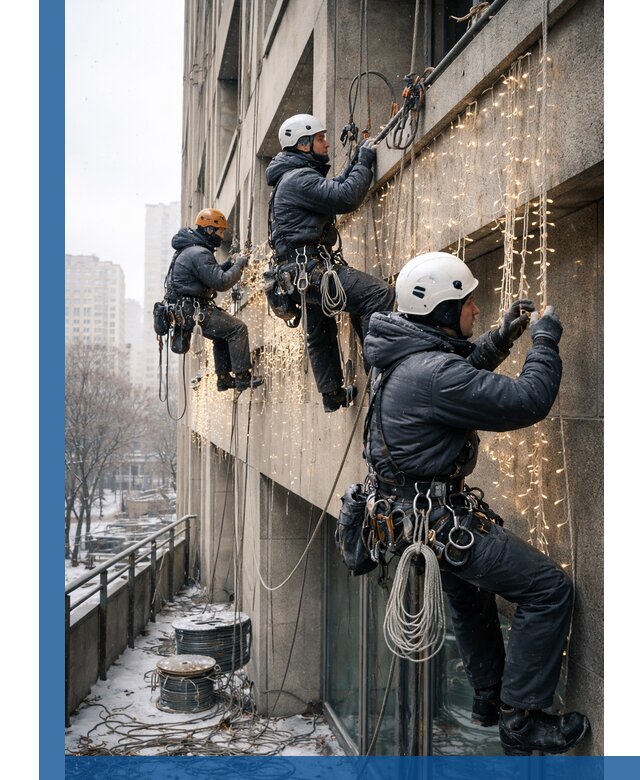 Монтаж новогодней иллюминации и украшение фасадов в Каспийске