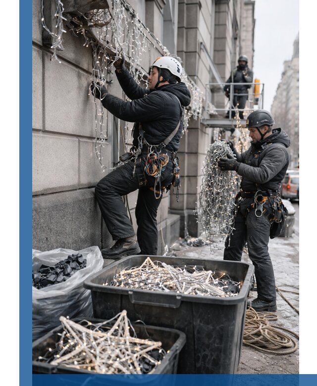 Демонтаж новогоднего оформления и гирлянд в Каспийске