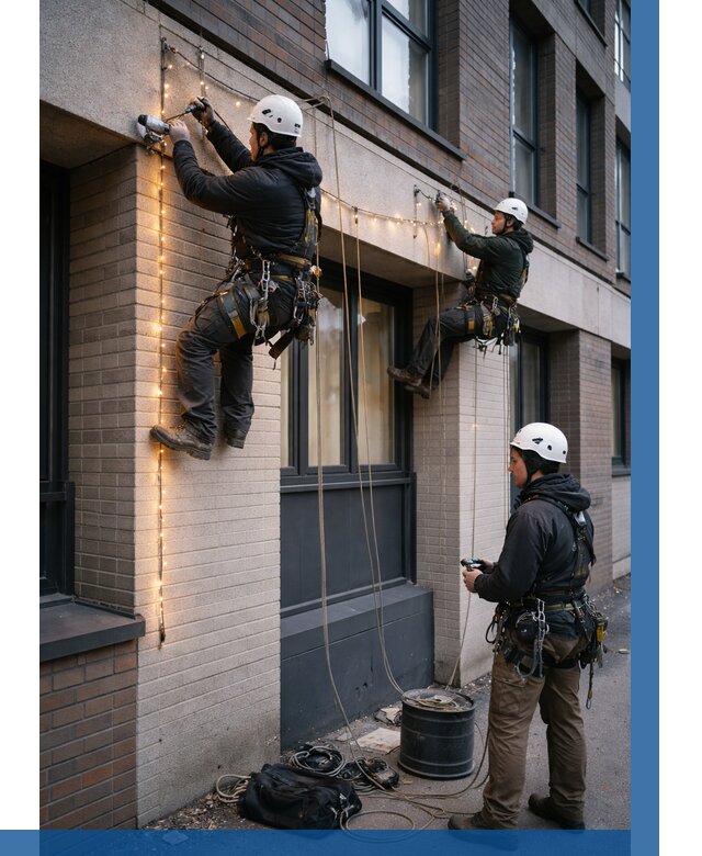 Монтаж гирлянд на фасаде в Каспийске от 3563 р. | ВЫСОТНИК-Ксп