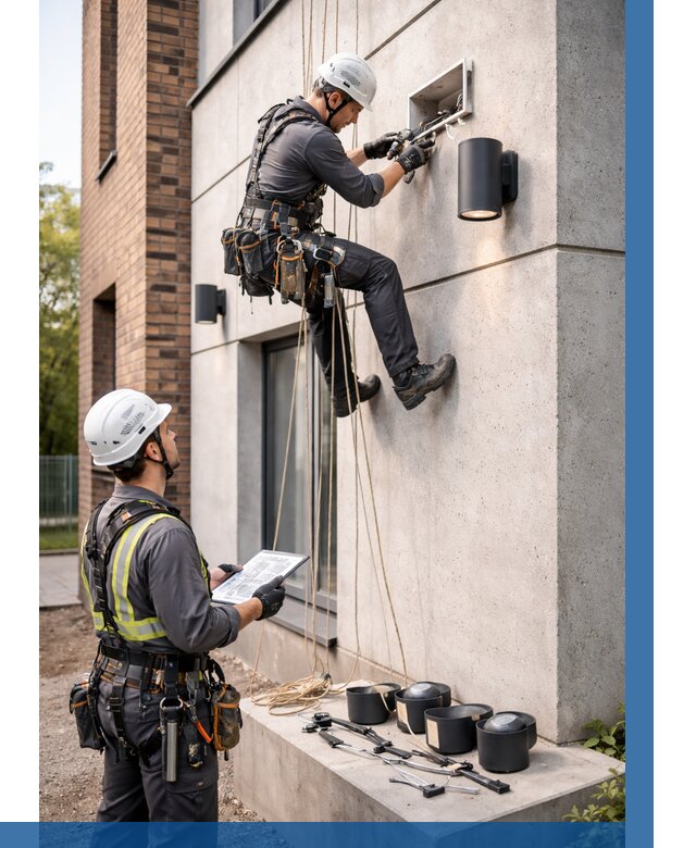 Монтаж фасадного освещения в Каспийске от 2545 р. | ВЫСОТНИК-Ксп