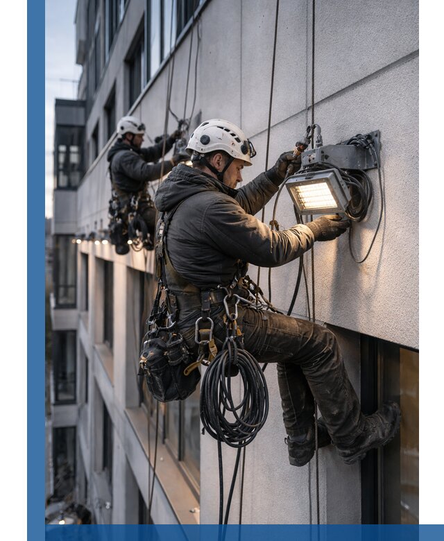 Монтаж фасадного освещения в Каспийске установка и подключение