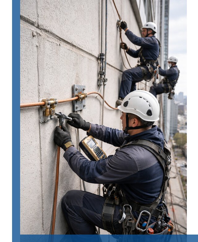 Монтаж системы заземления здания и молниезащиты в Каспийске