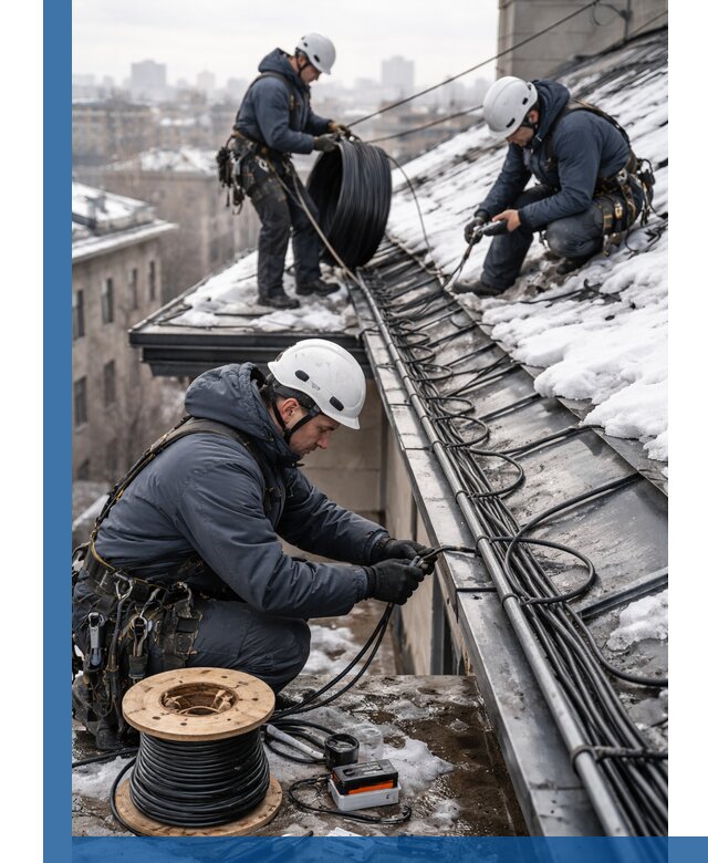 Монтаж греющего кабеля на кровле в Каспийске под ключ