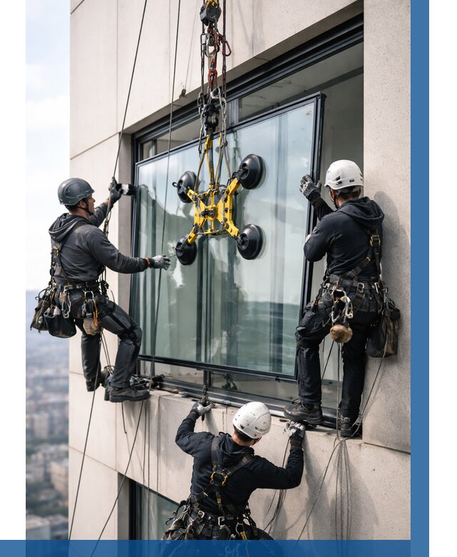 Монтаж стеклопакетов на высоте в Каспийске от 3258 р. | ВЫСОТНИК-Ксп