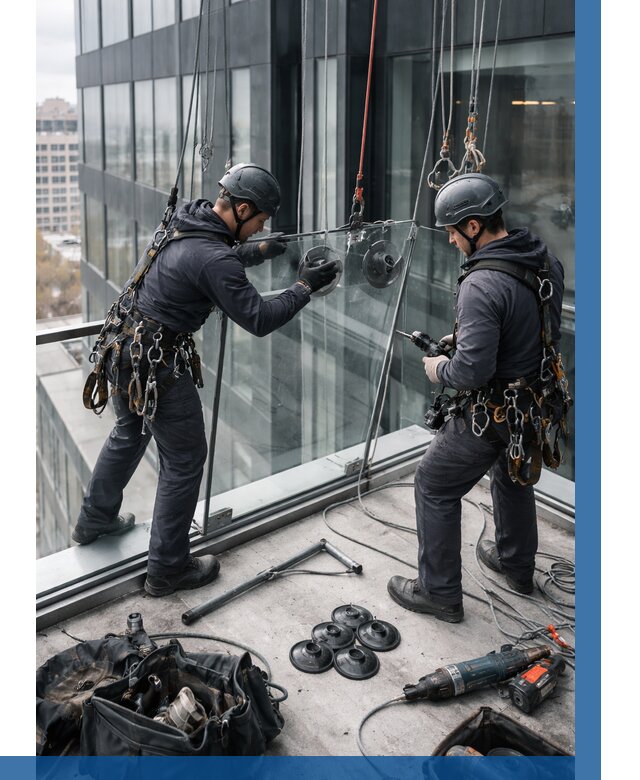 Монтаж стеклянных ограждений в Каспийске от 2545 р. | ВЫСОТНИК-Ксп