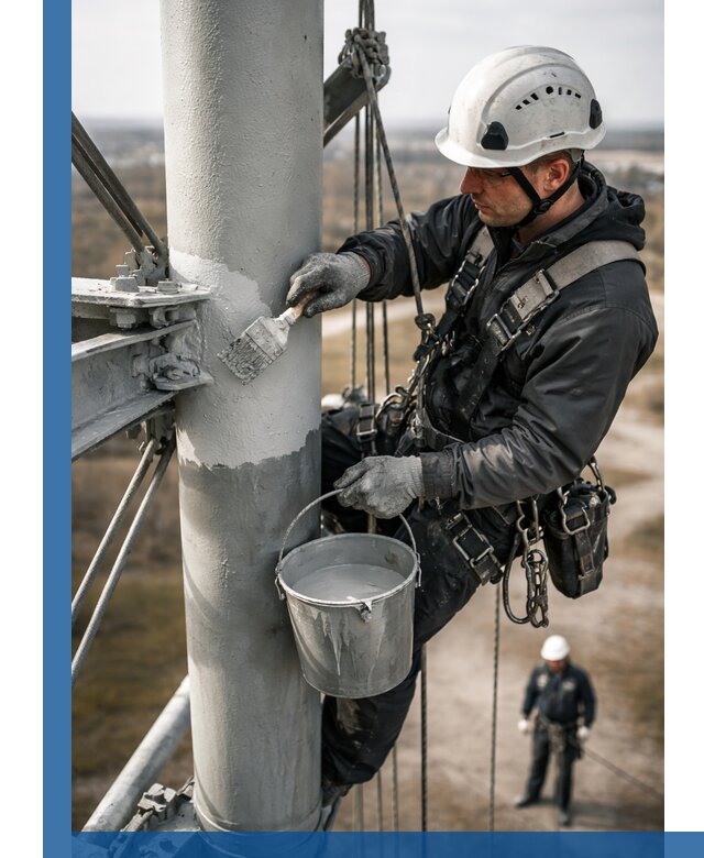 Покраска мачт связи в Каспийске промышленными альпинистами