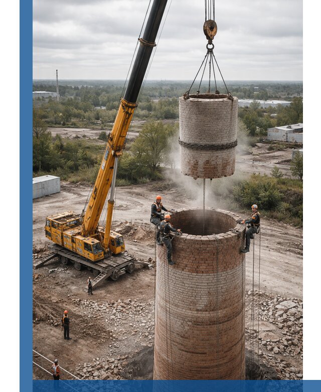 Демонтаж дымовой трубы в Каспийске с гарантиями безопасности